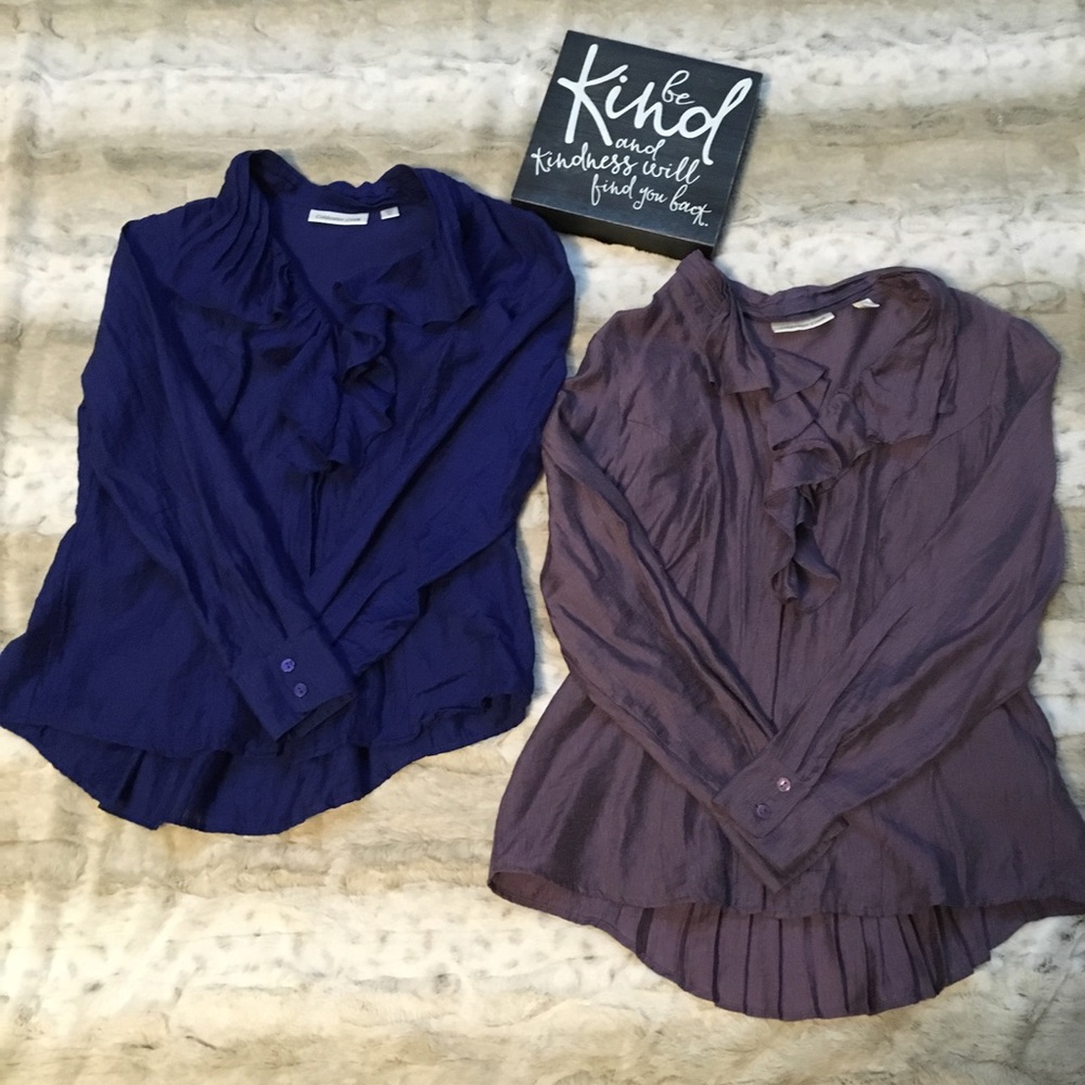 Coldwater Creek blue and purple ruffled blouses